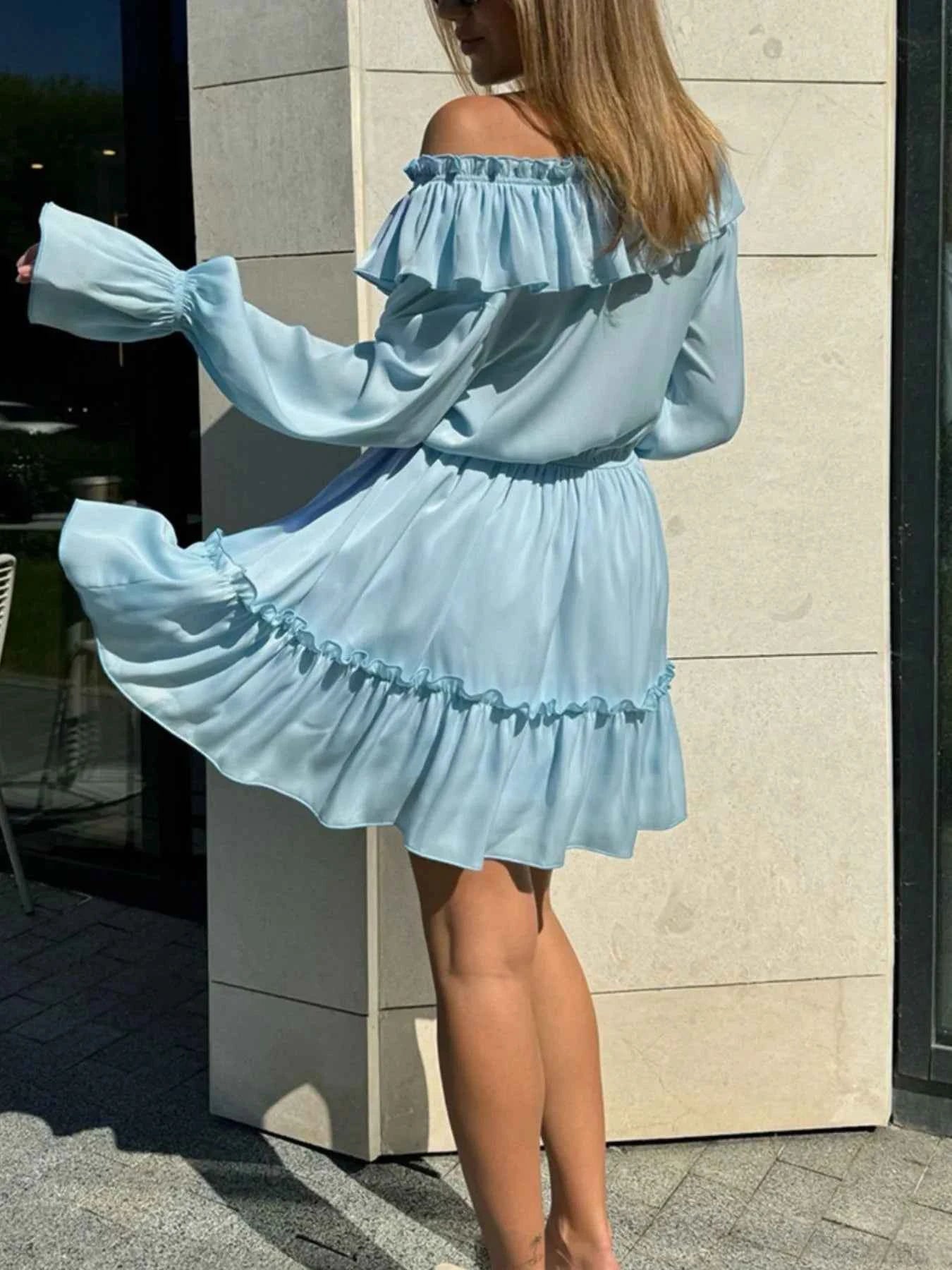 Ruffle Flounce Sleeve Mini Dress 42929591-635b-491f-acd4-061e0e1be17b-Max-Origin