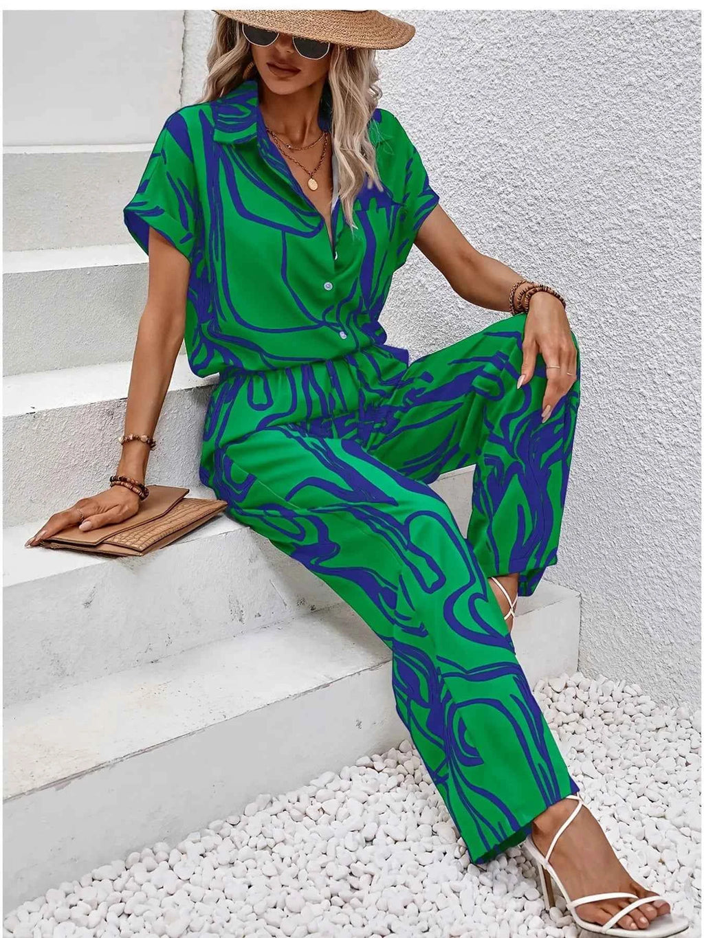 Printed Button Up Shirt and Pants Set 42939dd1703a459290217796fdabbca3-Max-Origin