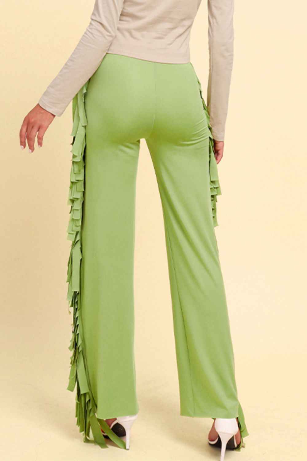 Fringe Trim Wide Leg Pants 429772a5f82f44a58b71e604987ec10a-Max
