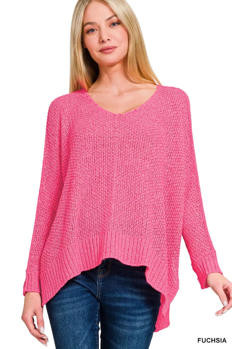Zenana Dolman Sleeve V-Neck Sweater FUCHSIA 42b0b0fc95e84feea7c17e8cae06530e-Max-Origin