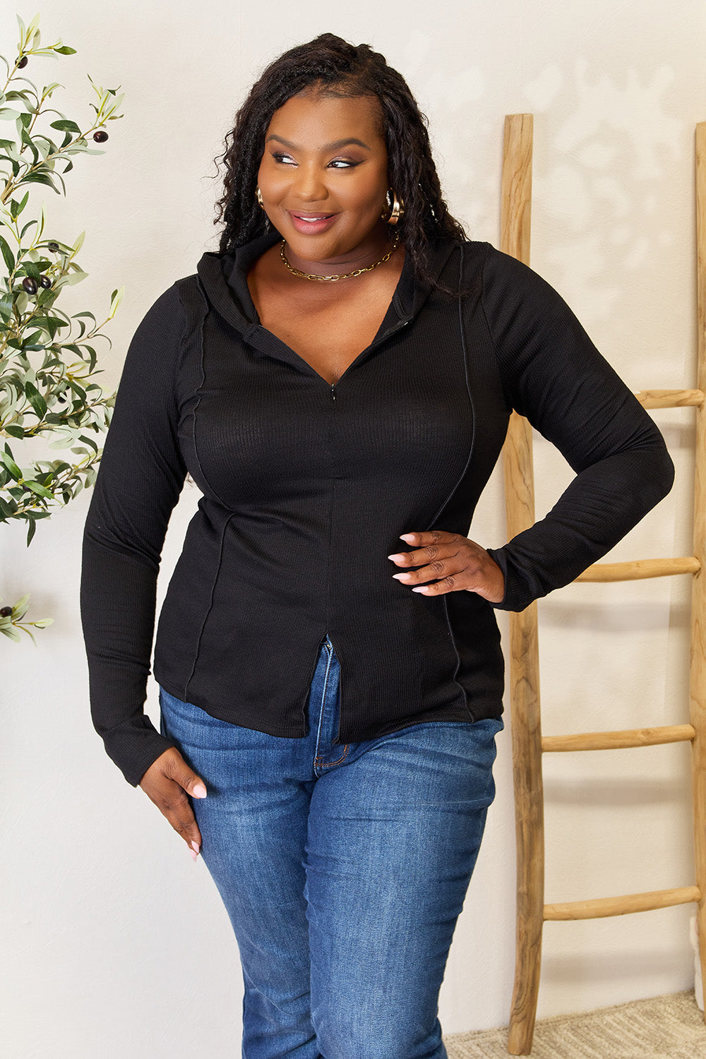 Culture Code Full Size Exposed Seam Long Sleeve Hoodie Black 42e2fb7f222045529f1ee3eacb802268-Max