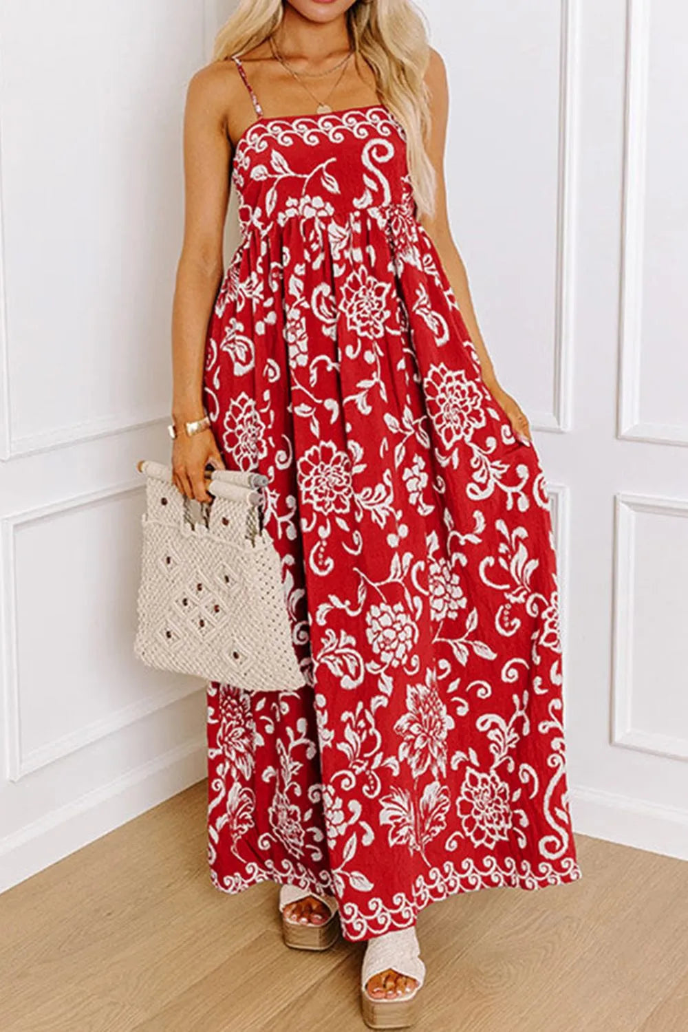 Floral Printed Spaghetti Strap Empire Waist Maxi Dress Red 42fd50a7-9217-4af7-8dc7-f531a9d7e4ec-Max-Origin