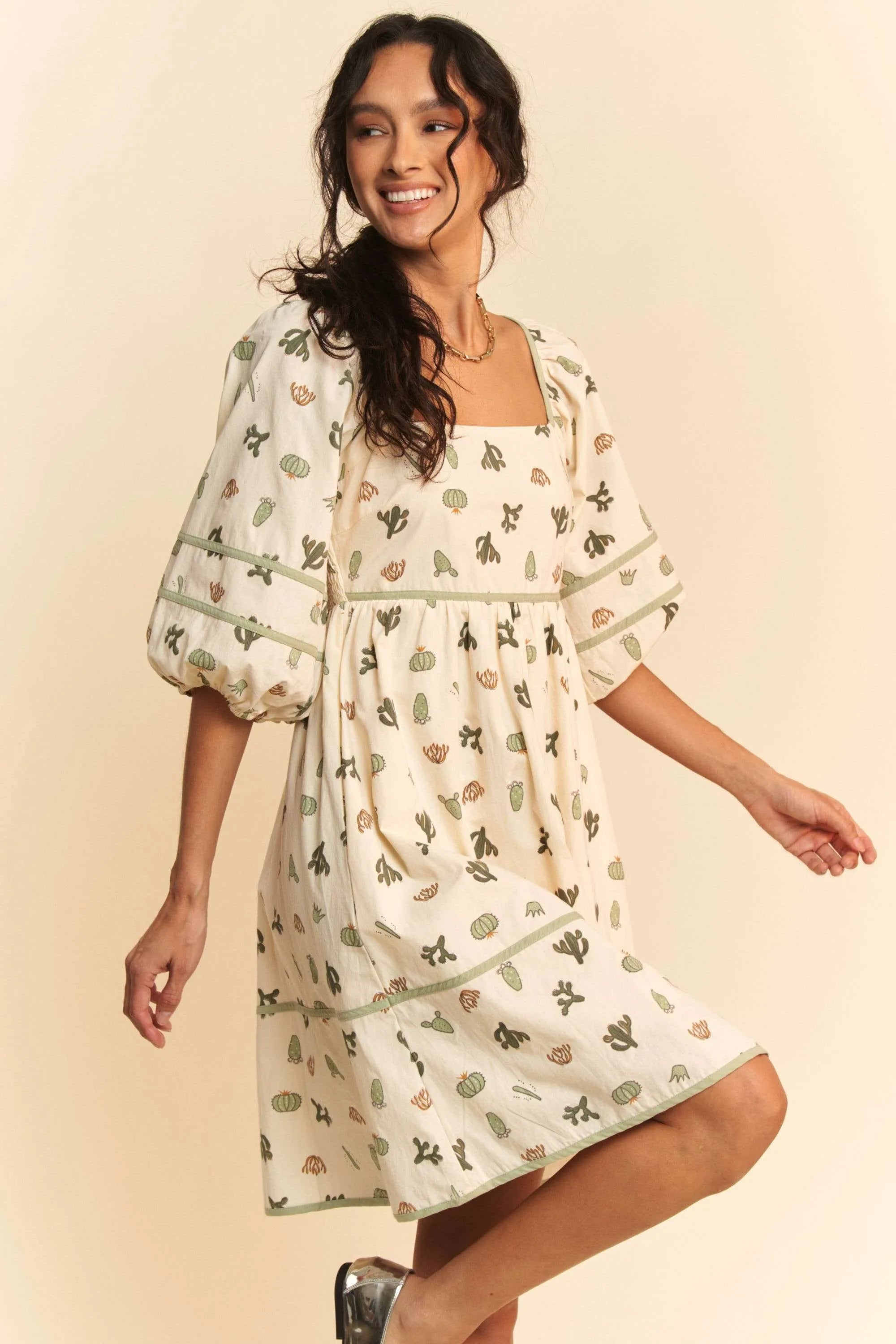 Davi & Dani Cactus Printed Poplin Contrast Piping Mini Dress 43179a25a5874765967e309bd6ab6315-Max-Origin