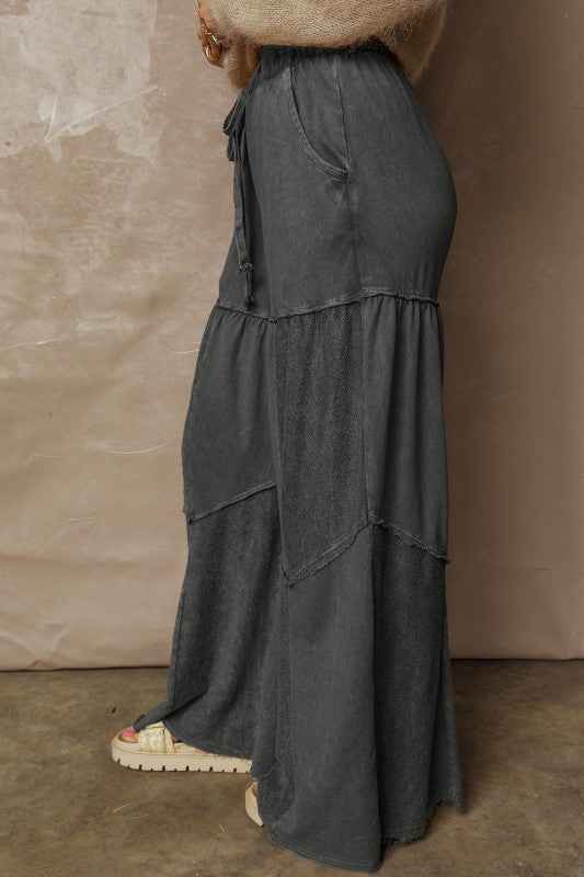 Mineral Wash Patchwork Tiered Wide Leg Pants 433358ef-c57d-4dc3-9725-e3b75f5fffe6