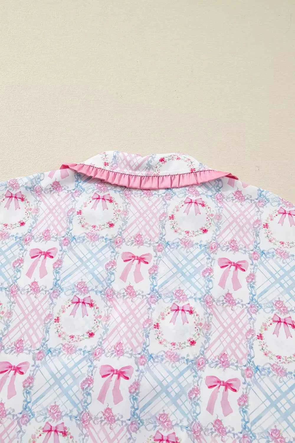 Wreath Pattern Christmas Tied Front Long Sleeve 2pcs Pajama Set 435407d8-8285-47ee-99b0-e164842948c4-Max-Origin