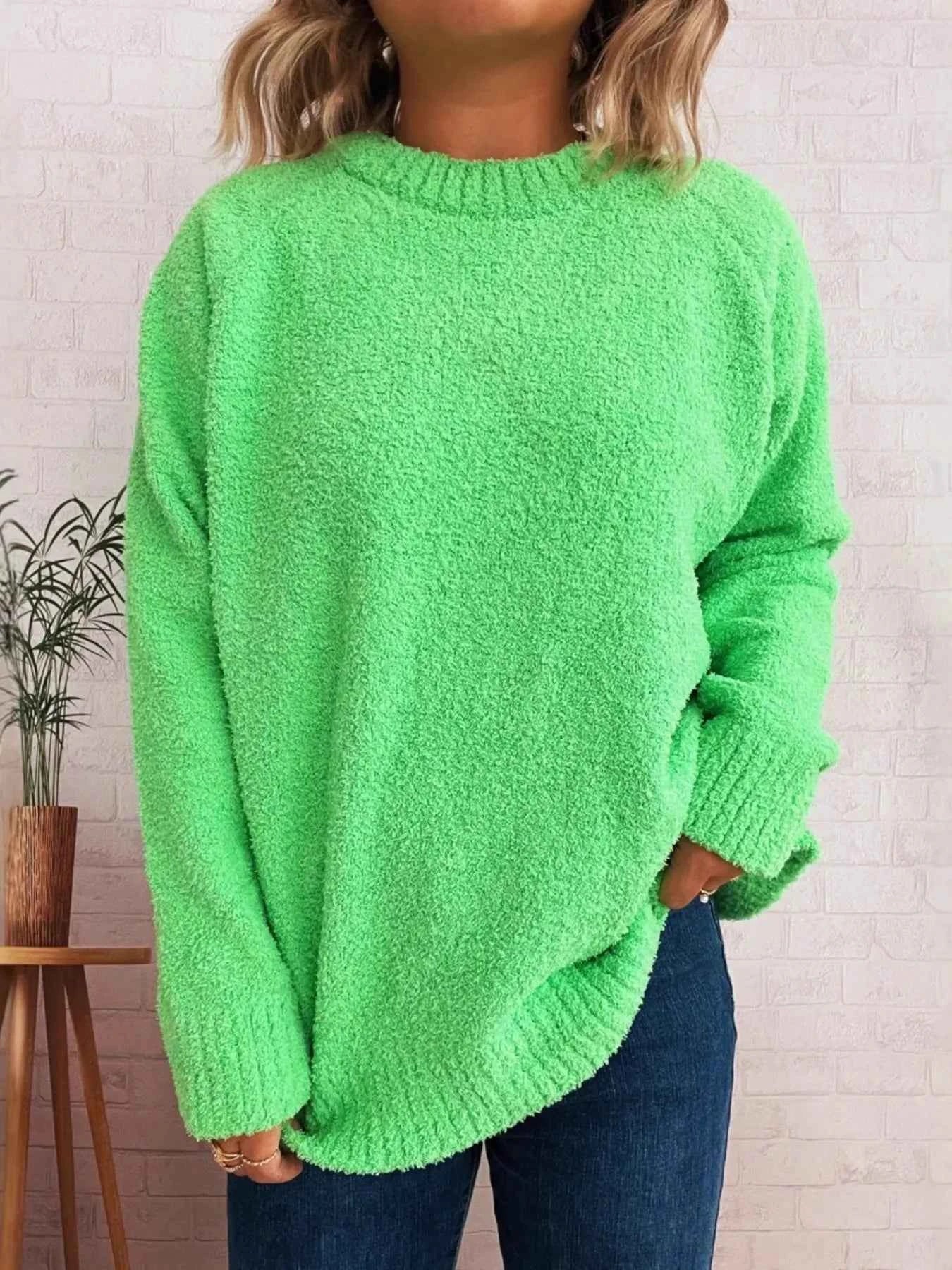 Round Neck Raglan Sleeve Sweater Green One Size 435ef97b4af546838b45cc1fd11a79ed-Max-Origin