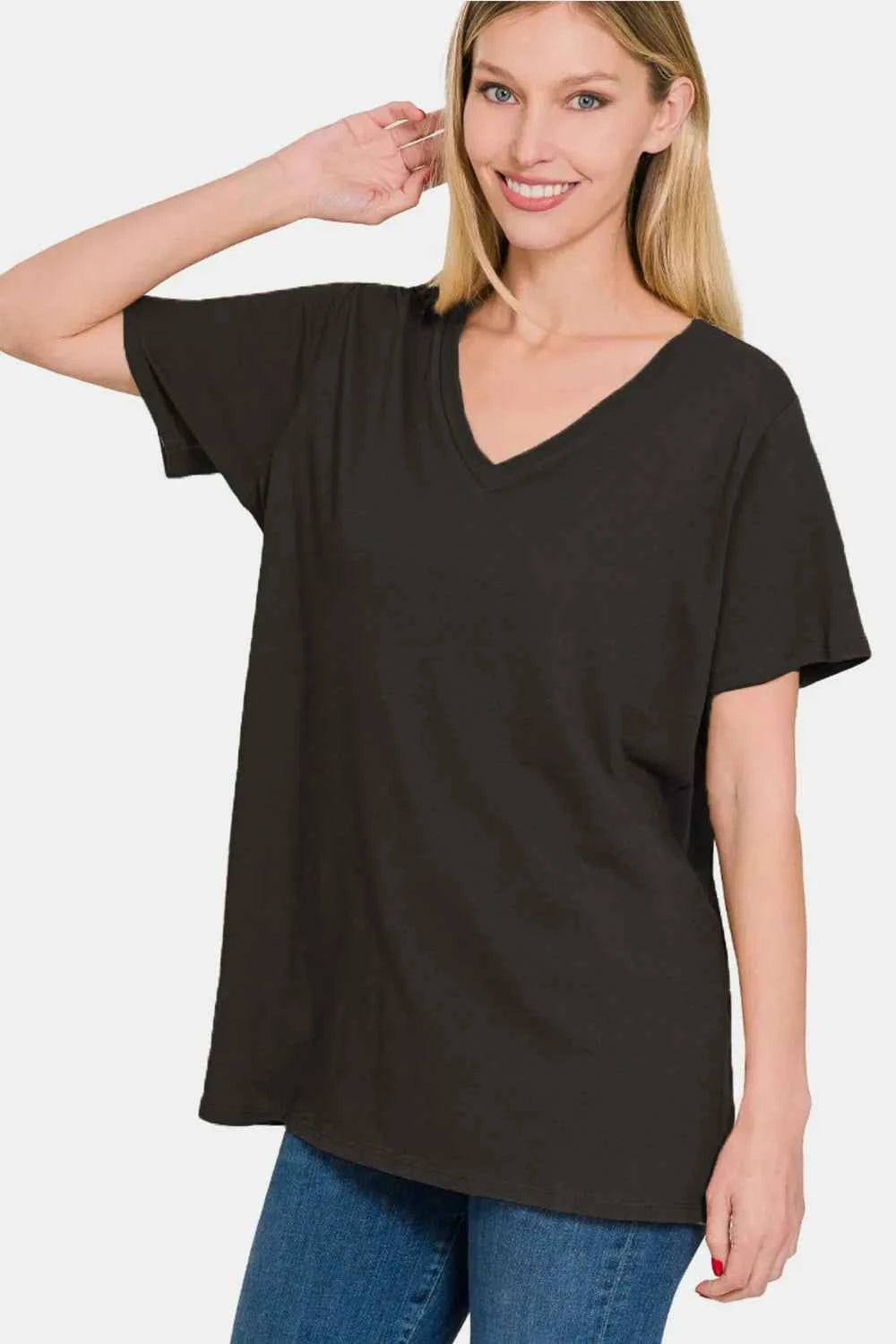 Zenana Full Size V-Neck Short Sleeve T-Shirt 43665ab6-15b7-42d7-8a79-923dc1605296-Max