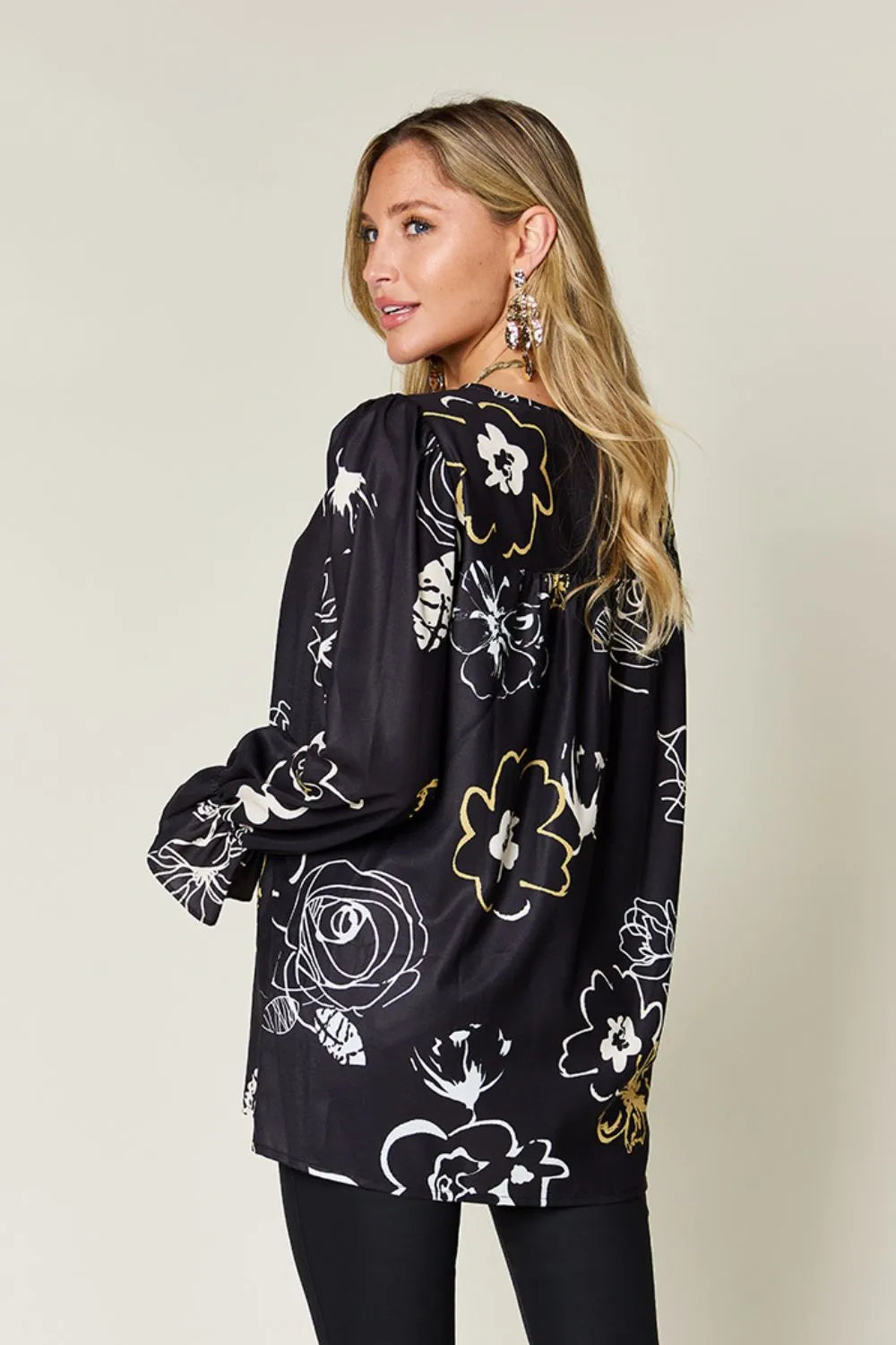 Double Take Full Size Printed Flounce Sleeve Blouse 437f4da9-06e4-4227-a186-e55a8987a30f-Max
