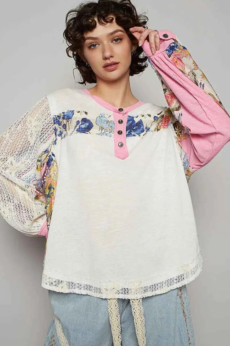 POL Button Detail Floral Patchwork Crochet Sleeve Blouse 439a2499-0780-477b-9bcb-12c9079815e3-Max-Origin
