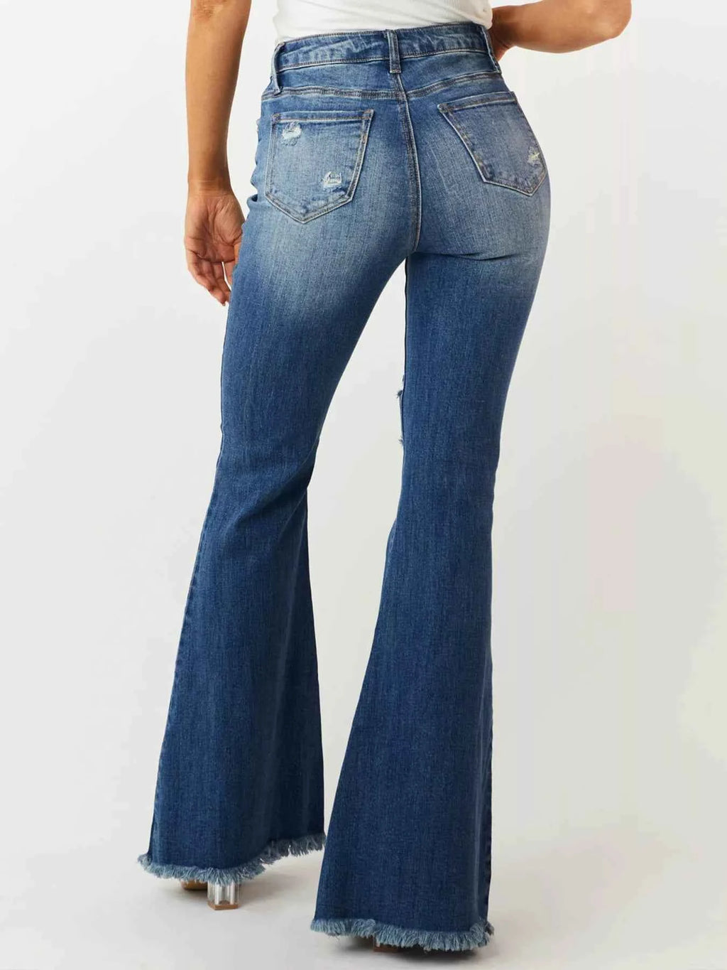 Distressed Raw Hem High-Waisted Flare Jeans 43b3b35a391146449839aed162e71317-Max-Origin