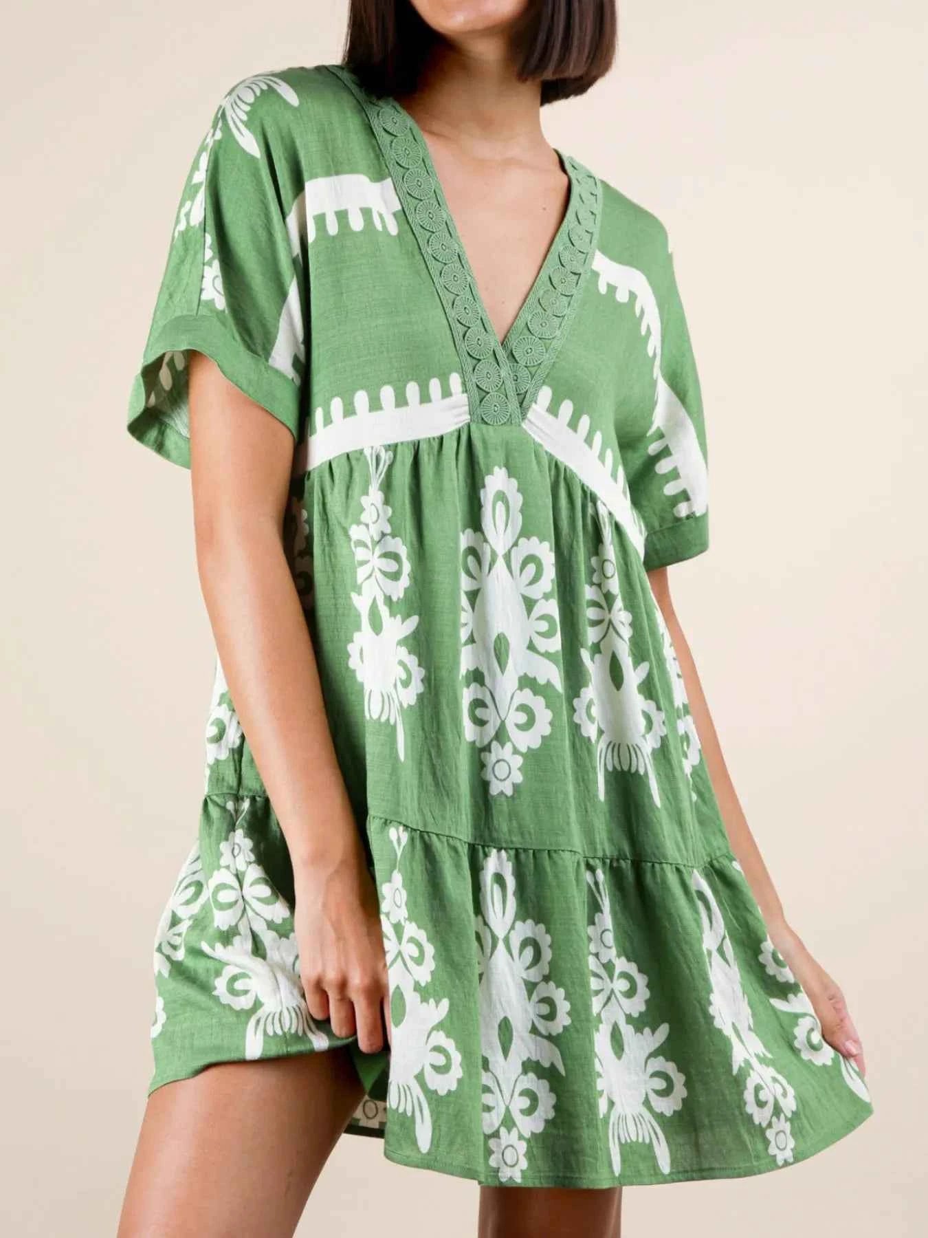 Printed V-Neck Short Sleeve Mini Dress 43b6bc51-917d-4112-a825-0fd28e36d7c7-Max-Origin