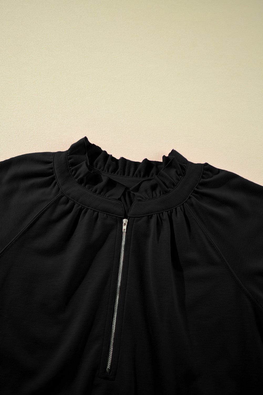 Sea Green Half Zip Puff Sleeve Top and Ruffle Shorts Set 43c468db49c2f8e1