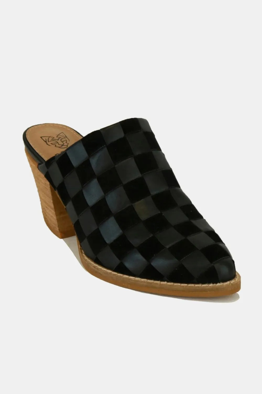 Beast Fashion Woven Checkerboard Block Heel Mule Shoes Black 43ceed04-19a0-40c5-acb7-eb8e86f2f110-Max