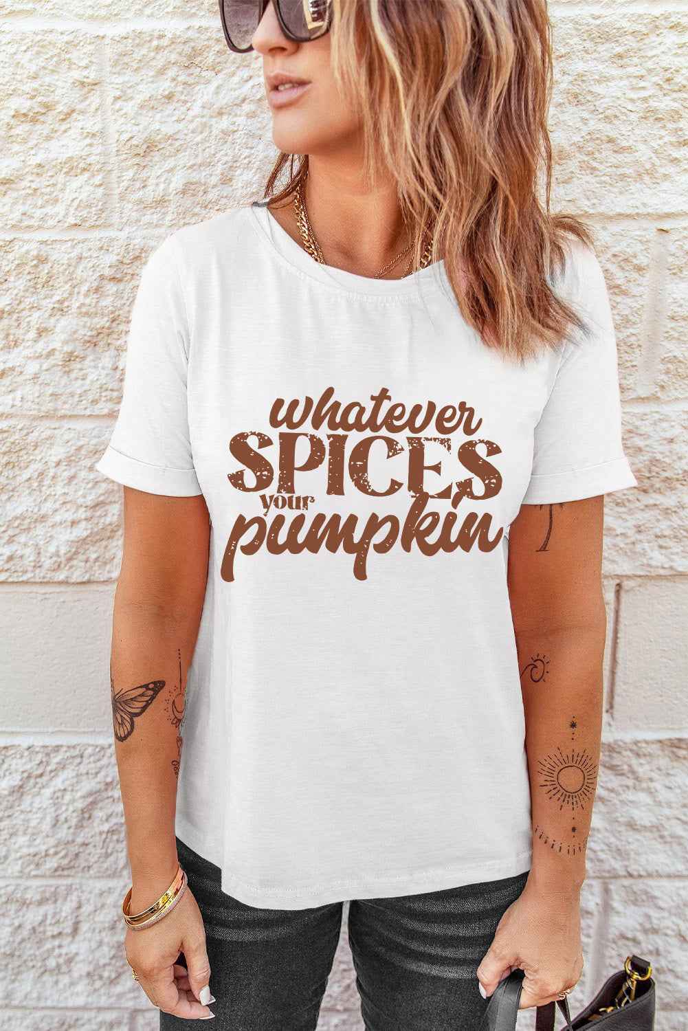WHATEVER SPICES YOUR PUMPKIN Graphic Tee 43db14e54fb54157bfb266ca963baf0f-Max