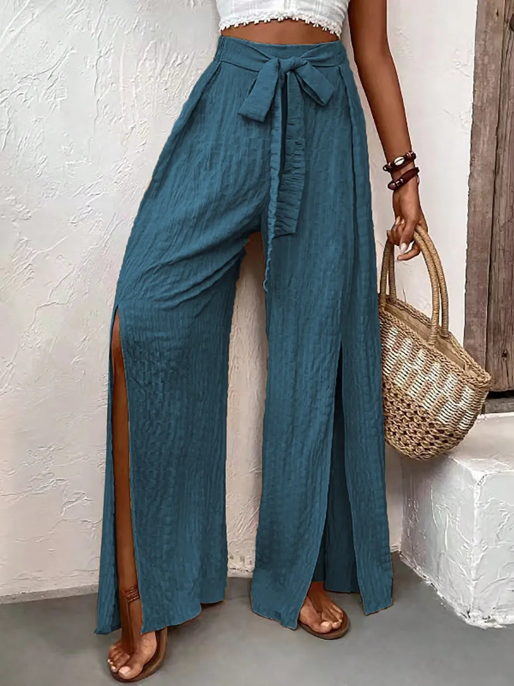 Honey Tied Slit Wide Leg Pants 43dc5b49-7fbd-4695-9008-7b59b78de12f-Max