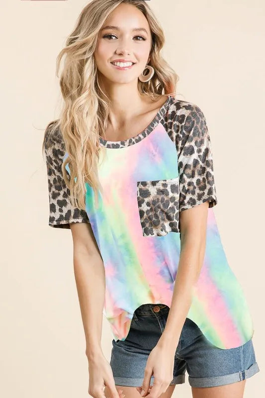 BiBi Tie Dye Knit Top with Leopard Raglan Sleeves 43e455525b3f41e1b48aa64a5a16da33-Max-Origin