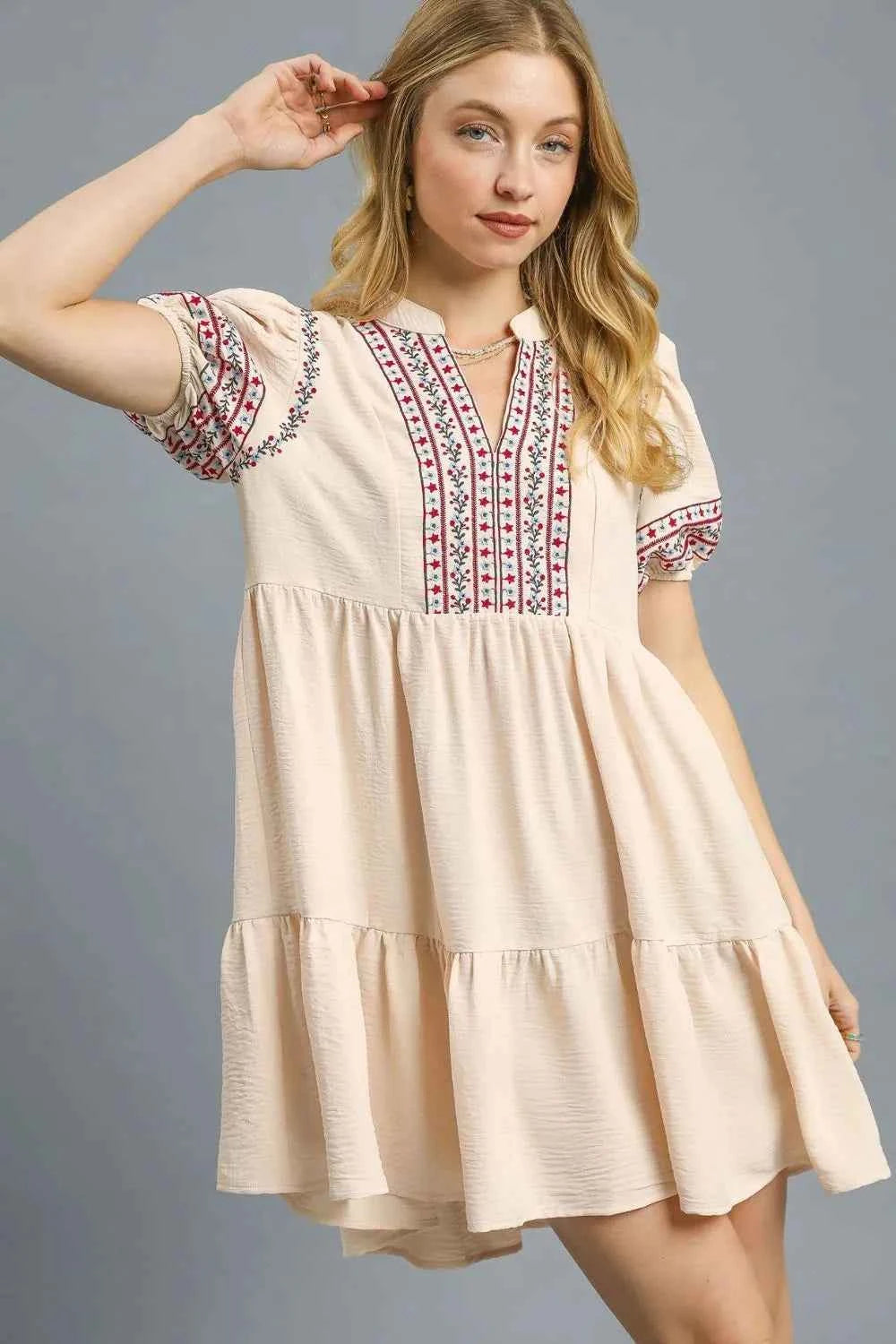 Umgee Floral Trim Puff Sleeve Mini Dress Tan 43e7dc9a-f8a2-4bbd-9ee6-279ffd198da4-Max-Origin