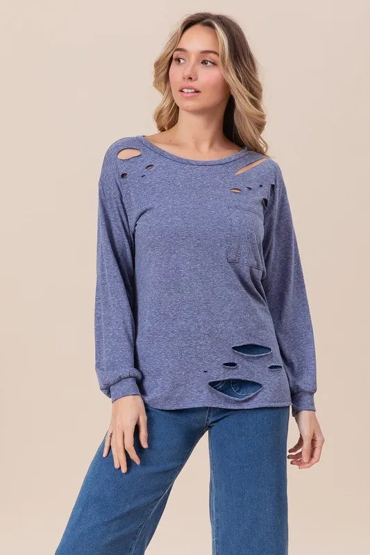 BiBi Triblend with Laser Cut Detailed T-Shirt DENIM 43eb3afc-88a0-41ed-9261-83257c56d762-Max-Origin