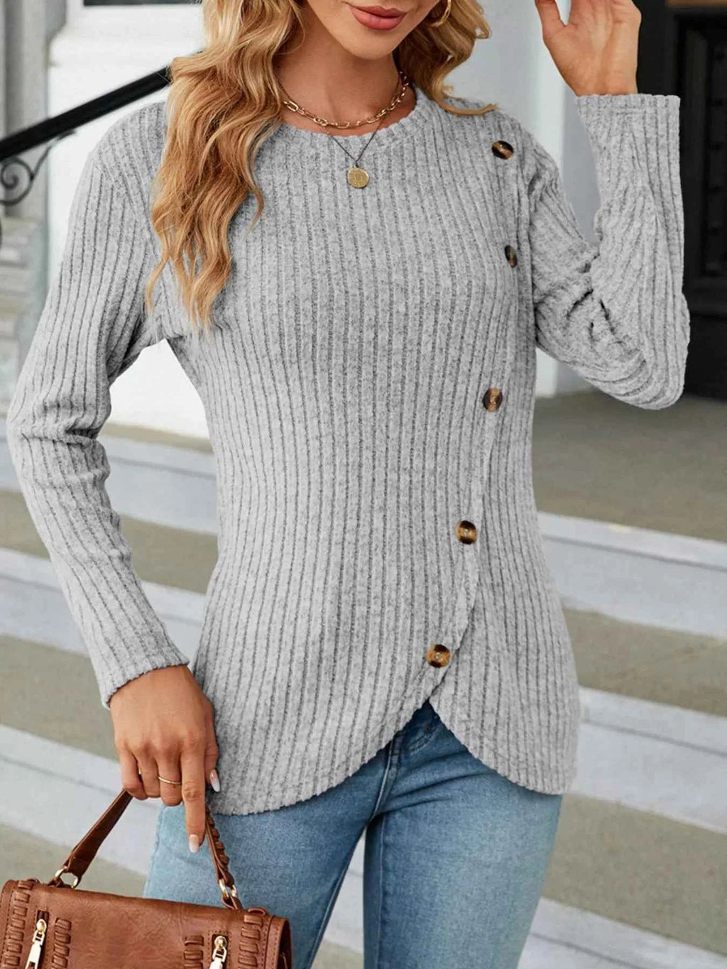 Ribbed Knit Decor Button T-Shirt 43f64eea-5e57-450a-a586-151b5f5d1a51-Max-Origin