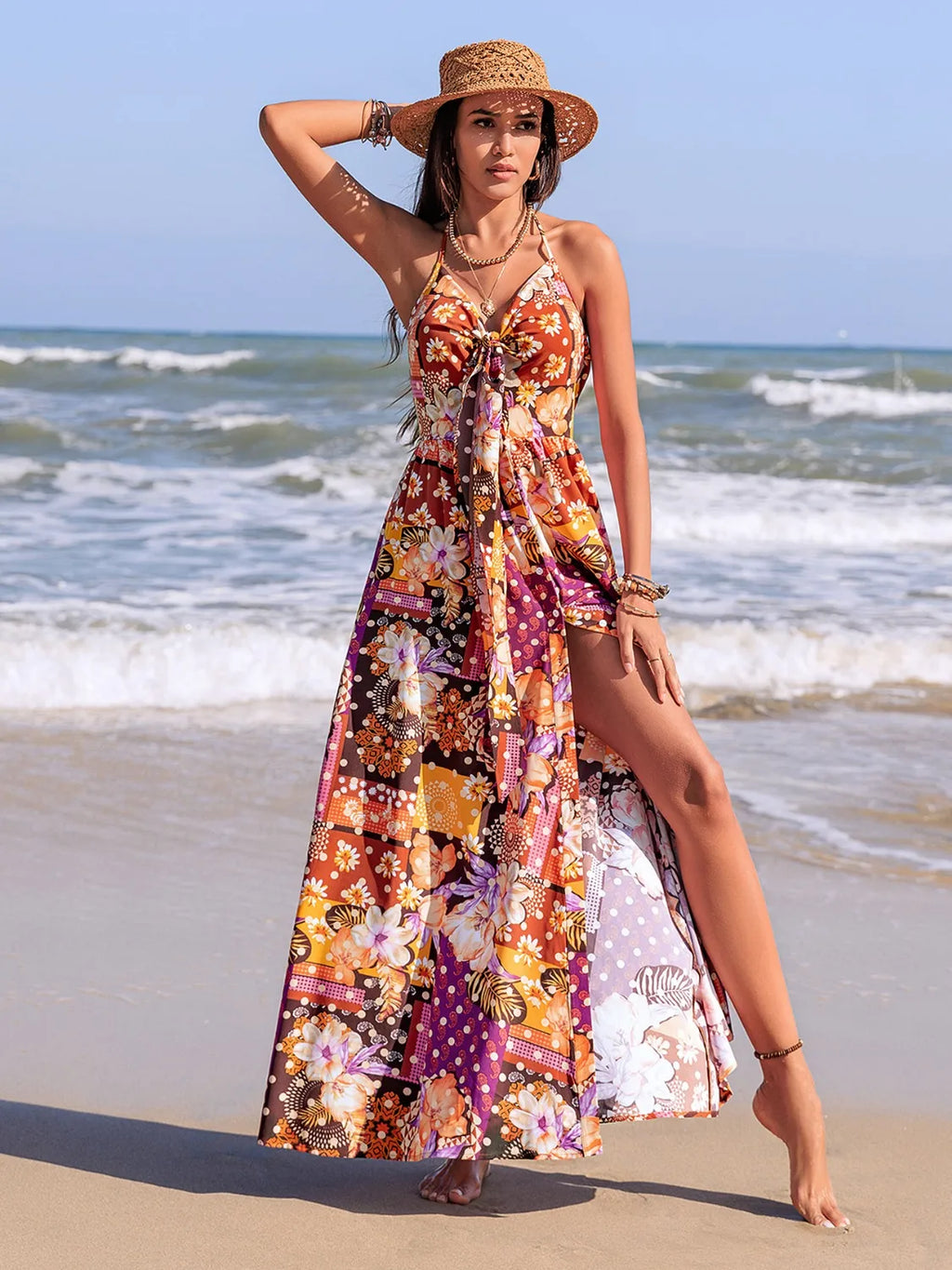 Slit Printed Halter Neck Cami Dress 440c84ba-bf92-4db0-a667-14d49c75370a-Max-Origin