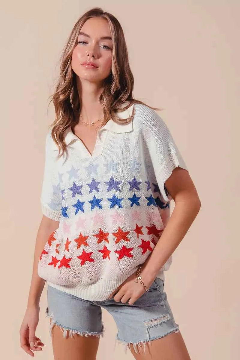 SO ME Fourth Of July Stars Loose Fit Knit Top IVORY COMBO 4423e97372f046bda4bef017162195fc-Max-Origin