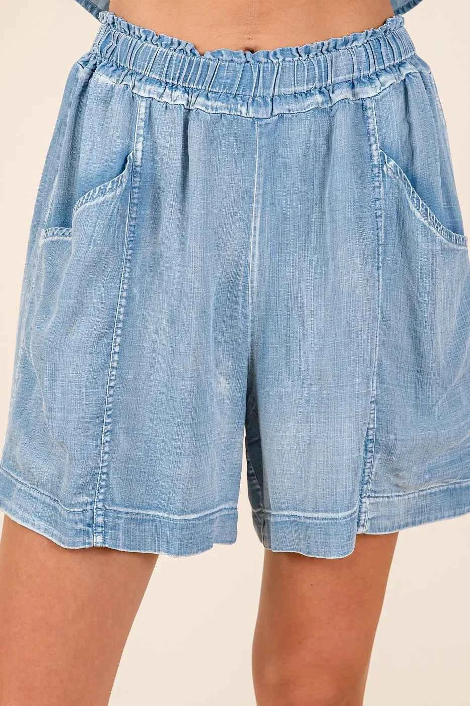 Mittoshop Washed Chambray Elastic Waist Easy Fit Shorts 4444566f9bdd4ad0adbcb1455d07c67e-Max-Origin