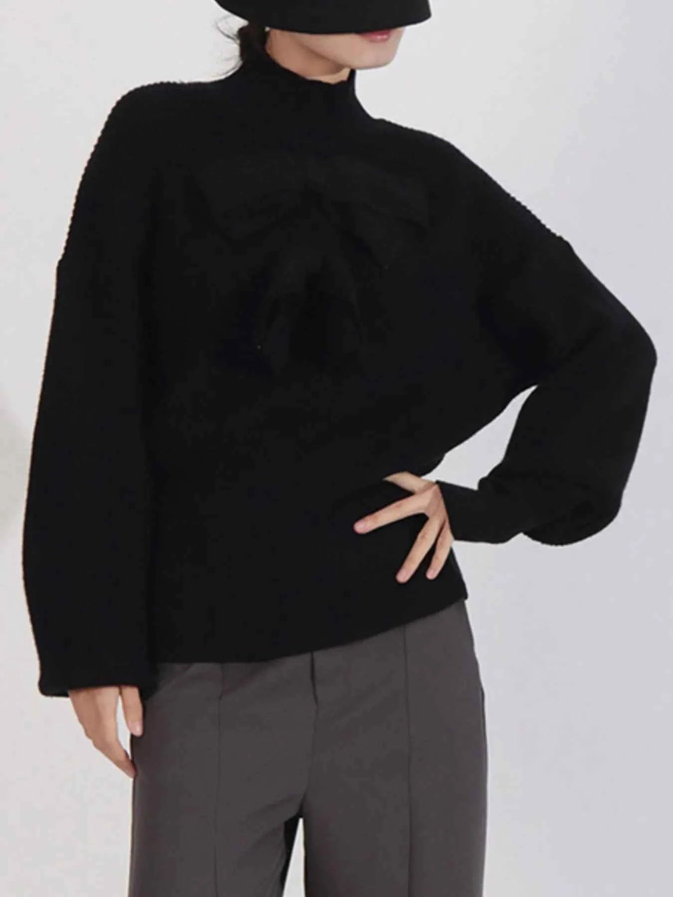 Bow Front Turtleneck Long Sleeve Sweater Black 44546d7c-474d-4d0e-be72-cfd2c4074c18-Max-Origin