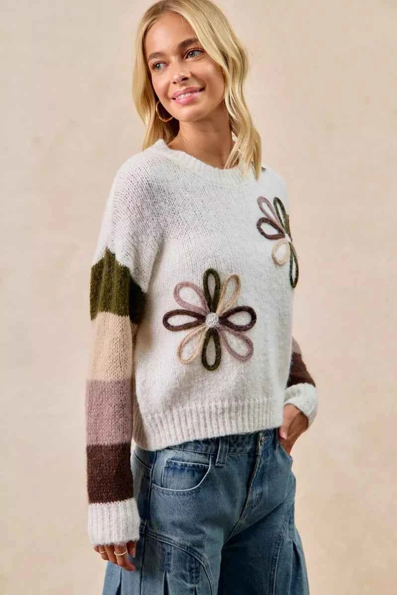 BiBi Flower Color Block Sweater 448f40ea2b2e470aa26fa9d77beda0f5-Max-Origin