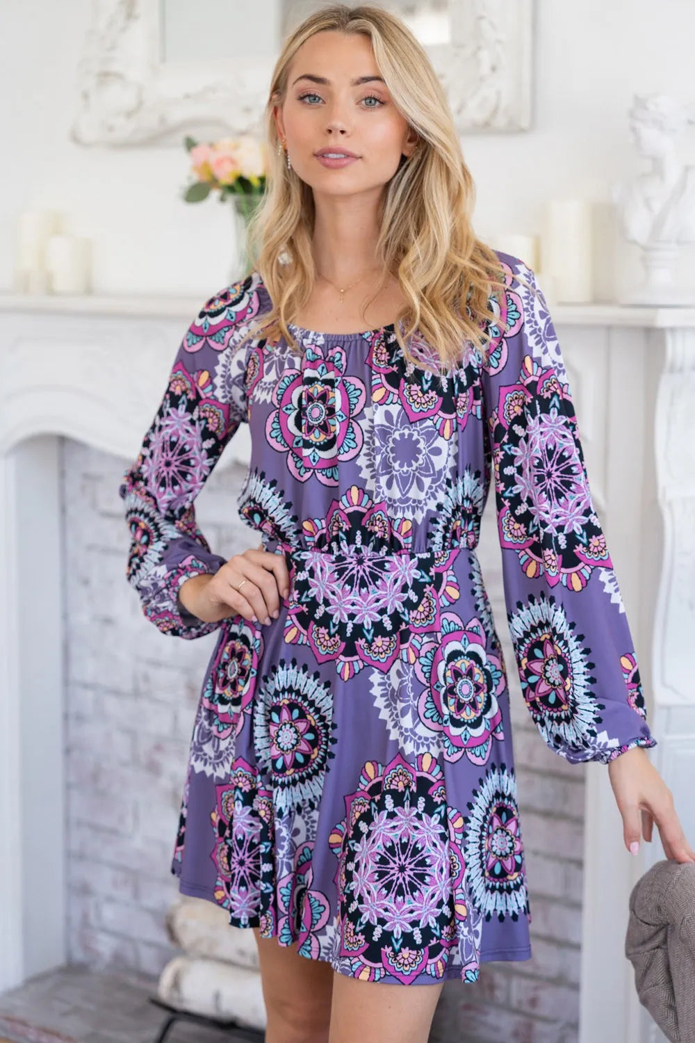 White Birch Printed Long Sleeve Mini Dress with Short Liner 449c6e56-62df-4538-b6bb-4baa7d044ccb-Max