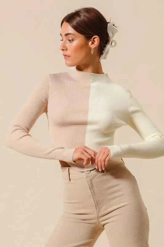 SO ME Color Block Fitted Crop Sweater Top 44b2c48af4c8439e89addd57f9a352f9-Max-Origin