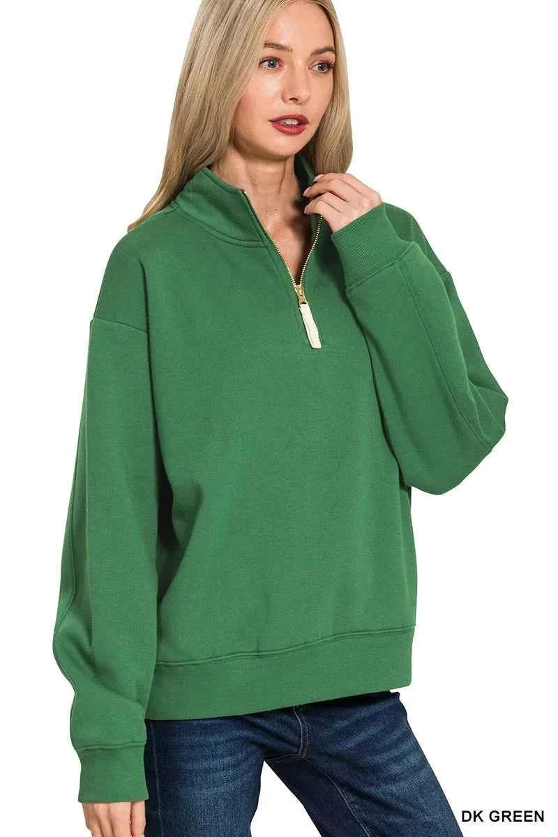 Zenana Fleece Half Zip Sweatshirt 44b3671345554eac8eb90dd14ce93564-Max-Origin