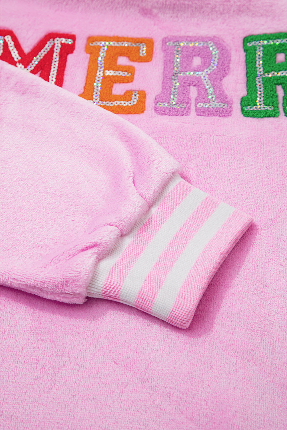 Sachet Pink Merry Letter Pattern Plush Pullover 44bc211945d674a5
