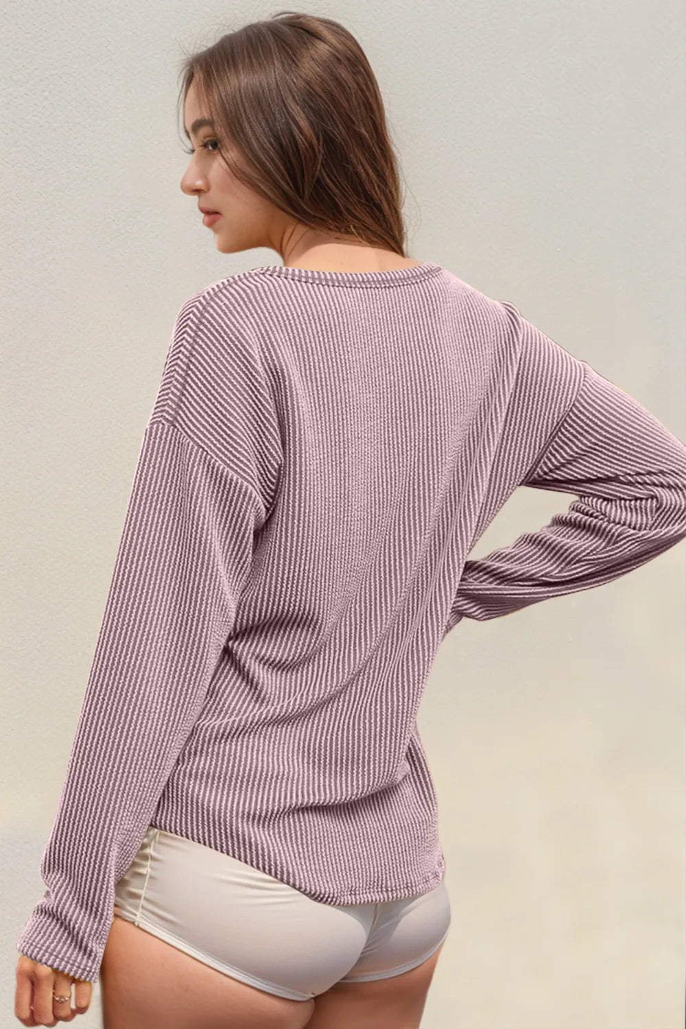 Double Take Striped Notched Long Sleeve T-Shirt Lilac 44bed23e-b1d3-4228-9012-b365307dc9b8-Max