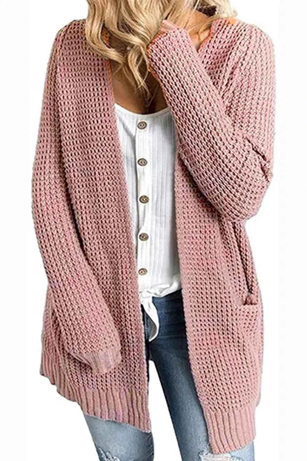Rib-Knit Open Front Pocketed Cardigan 44c1abaddf4f4338bda739f0de0f86b9-Max