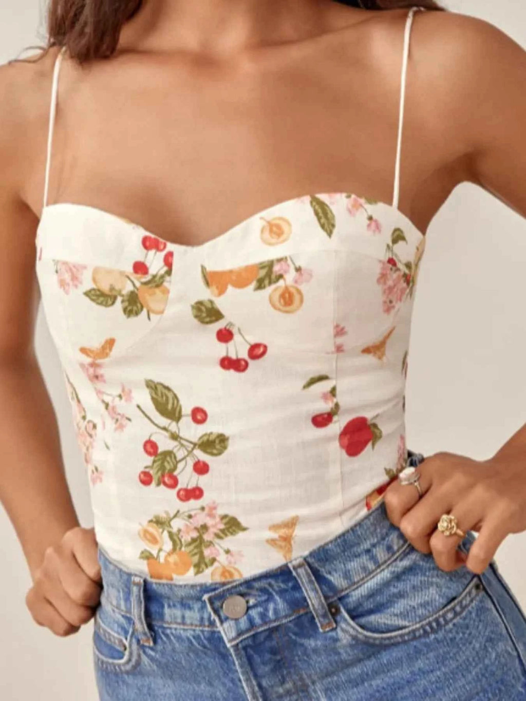 Printed Smocked Cami Top White 44e00cc868f441268276e51f7c892fb7-Max-Origin