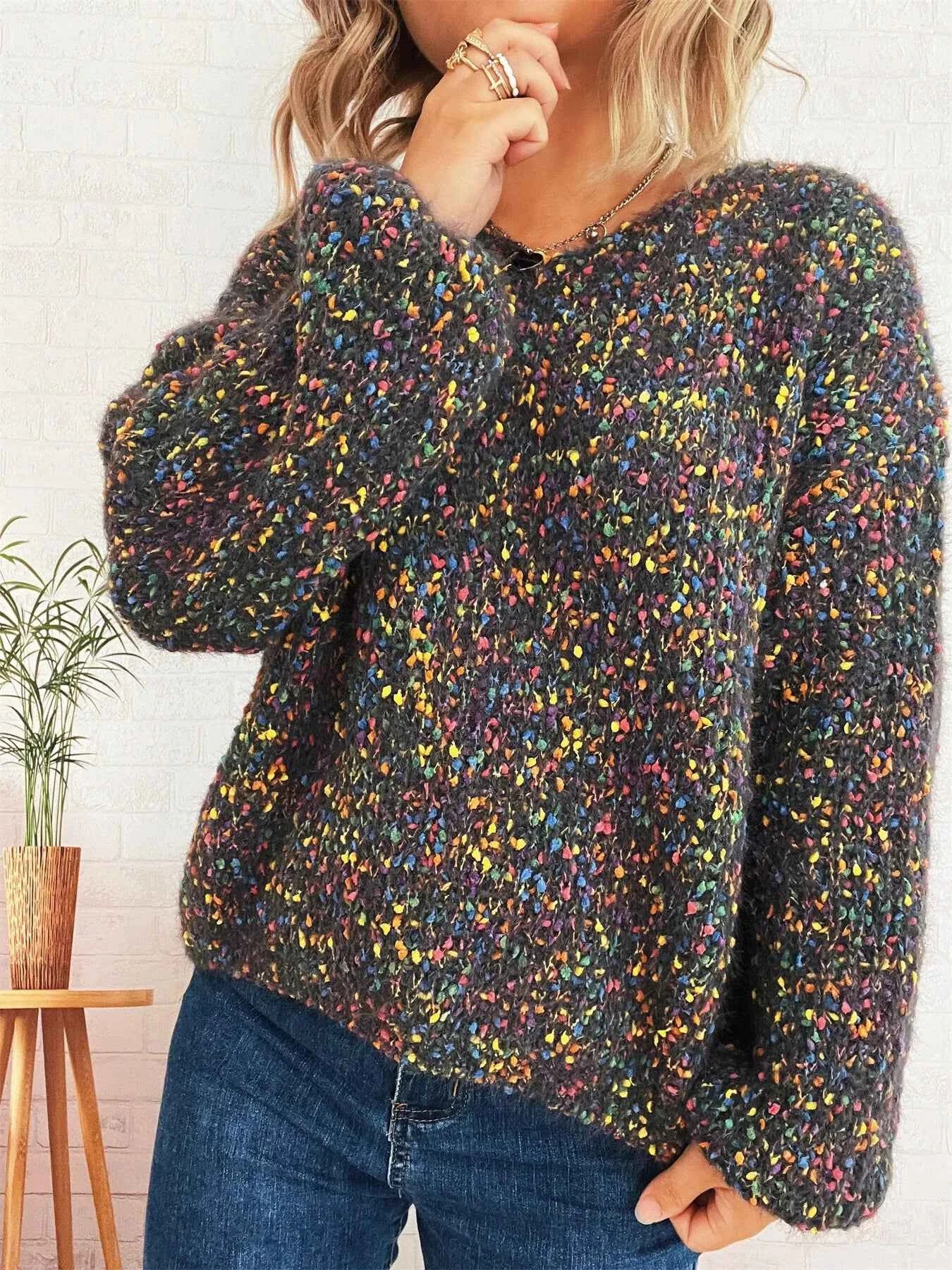 Colorful Long Sleeve Sweater Black One Size 4513dca2b4b642b4b08a86d06f7910ea-Max-Origin