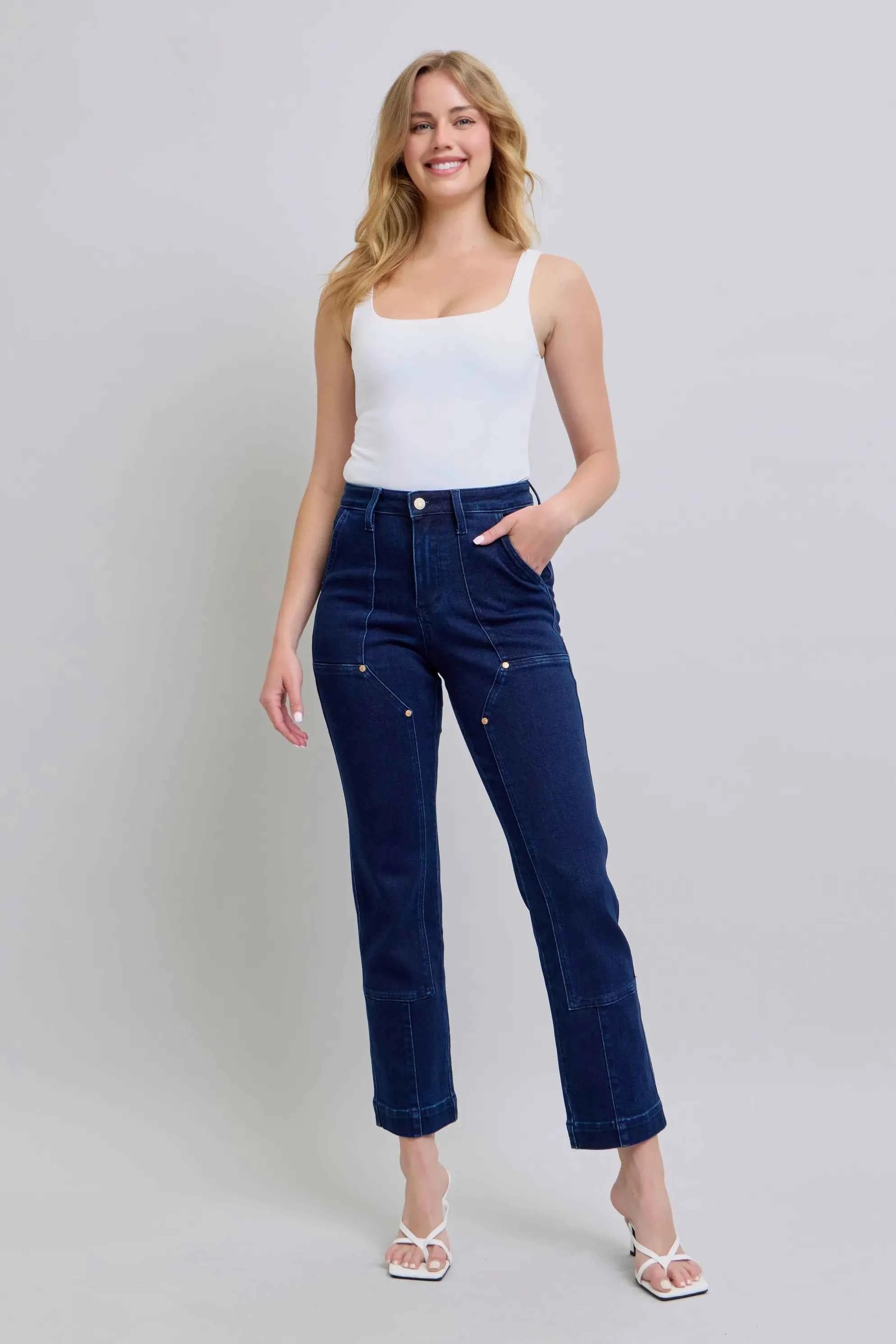 Judy Blue Full Size Hw Work Wear Knee Patch Straight Jeans Plus Size