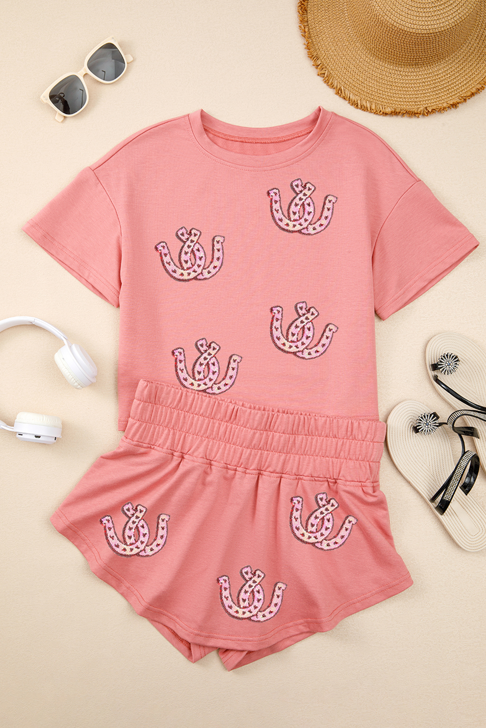 Blossom Sequin Horseshoe Cropped Tee and High Waist Skort Set 452e7be9a6e79372