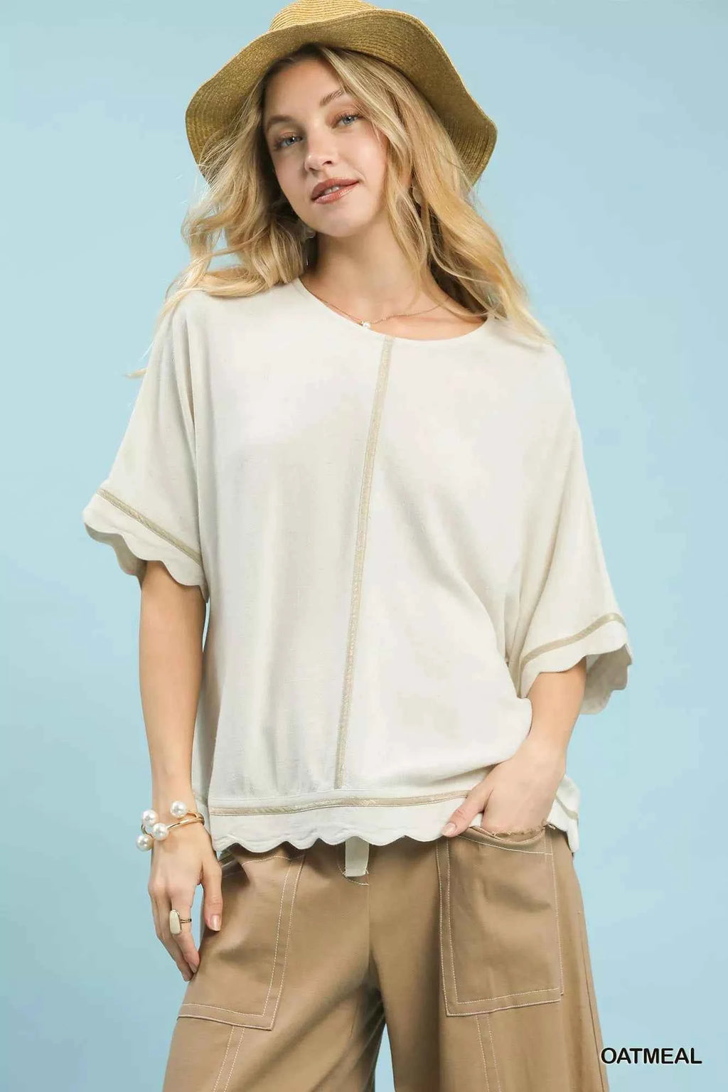 Umgee Linen Blend Scallop Trim Top OATMEAL 453caf15-06e2-4ebf-bc58-91a2a6bbcd51-Max-Origin