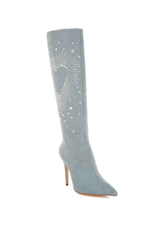 Coastra Rhinestone Embellished Stiletto Boots DK. Blue 454914ac-45f5-46be-8916-0c7721bb4449
