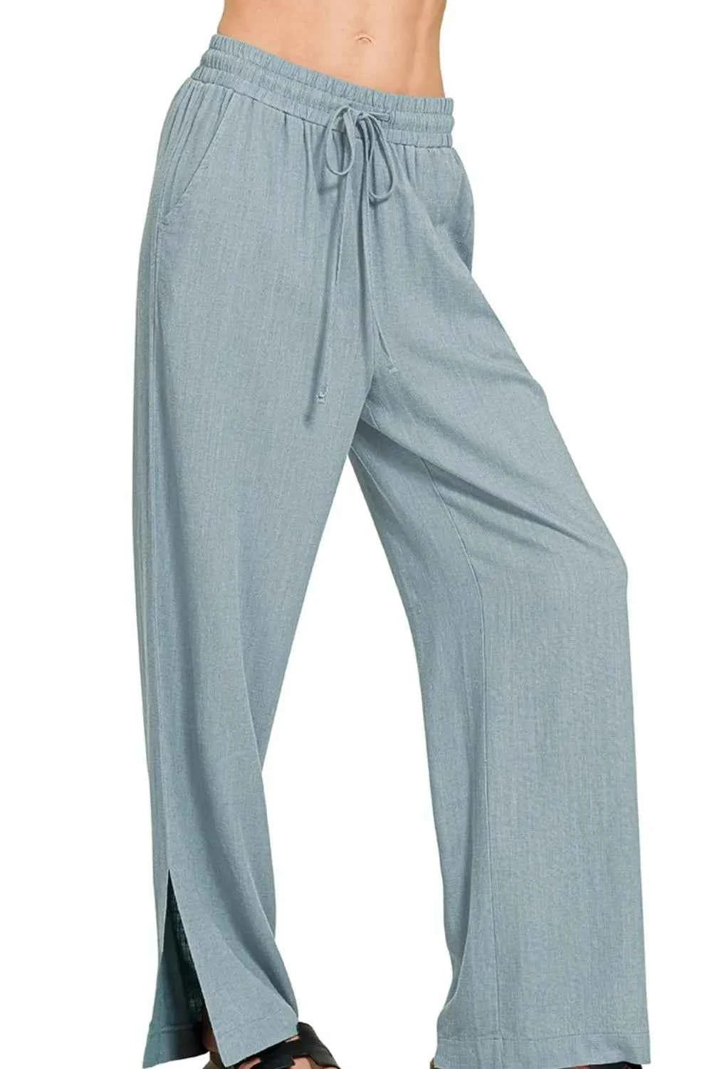 Zenana Linen Drawstring Pants BLUE GREY 454e6b5f-63ad-4679-9666-7a86bc272577-Max-Origin