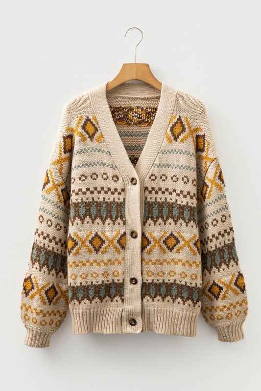 Western Knit Buttoned V-Neck Cardigan Sweater 455cb07f-0ba8-4fa0-adfa-f8b97ac65995