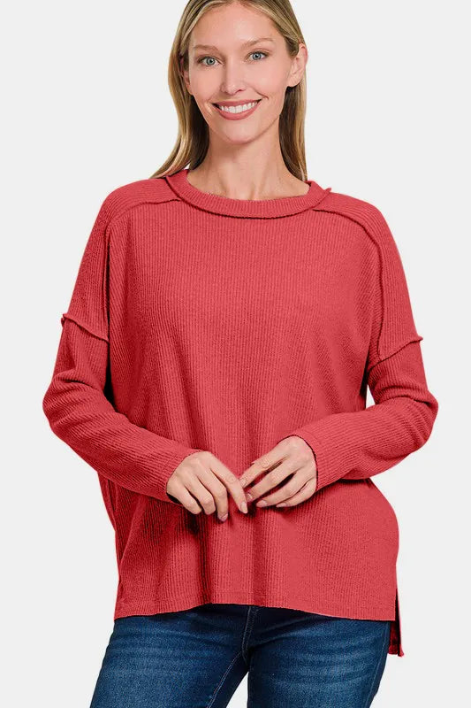 Zenana Full Size Exposed Seam Brushed Round Neck Sweater 4570a1bd-55b5-4bb9-b387-d94eeb8c27f7-Max