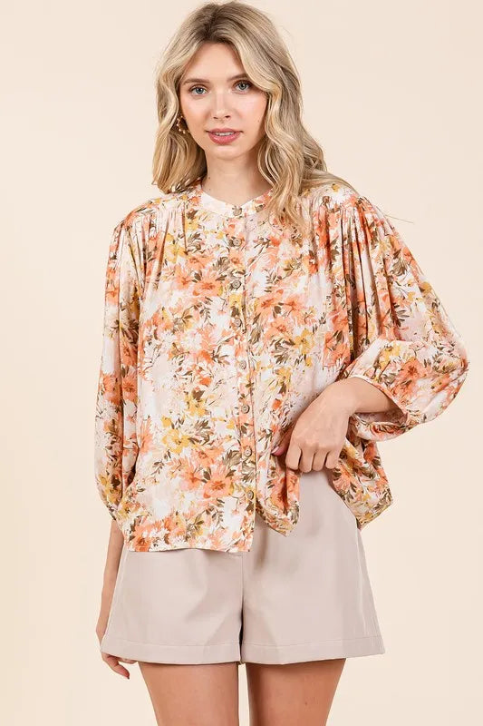 Mittoshop Flower Print Batwing Sleeve Button Down Blouse 459de3fc-5931-4238-ae60-43a566e12631-Max