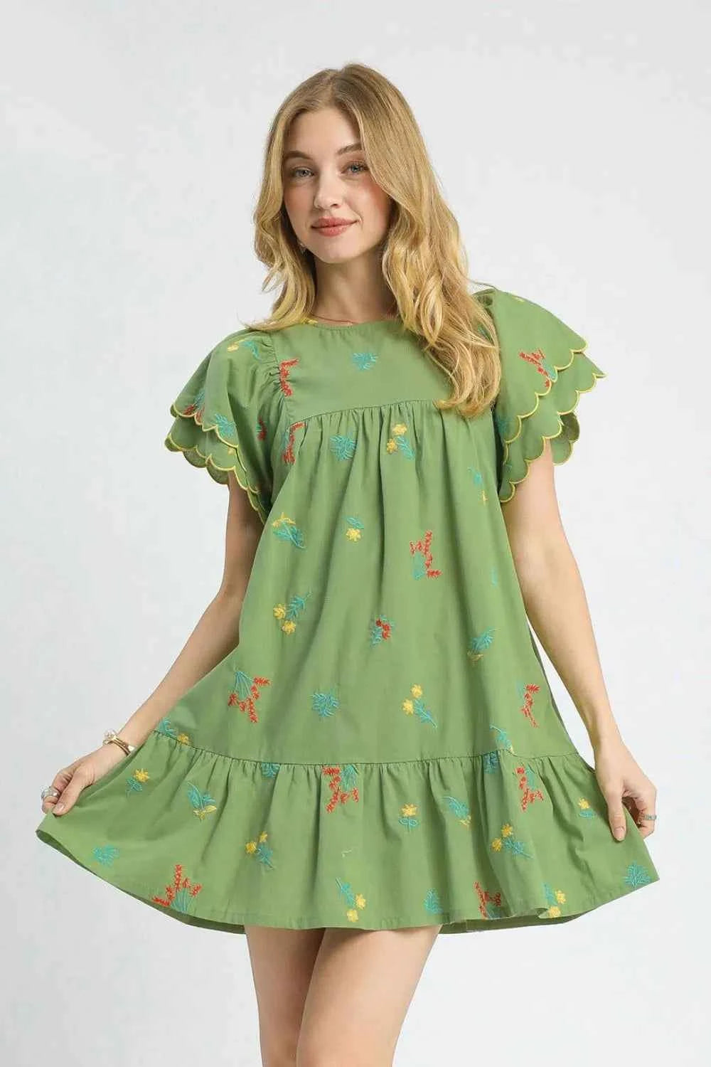 Umgee Floral Embroidered Short Sleeve Mini Dress Matcha Green 45c5aeb7-c350-444e-80c7-9ce021ba41af-Max-Origin