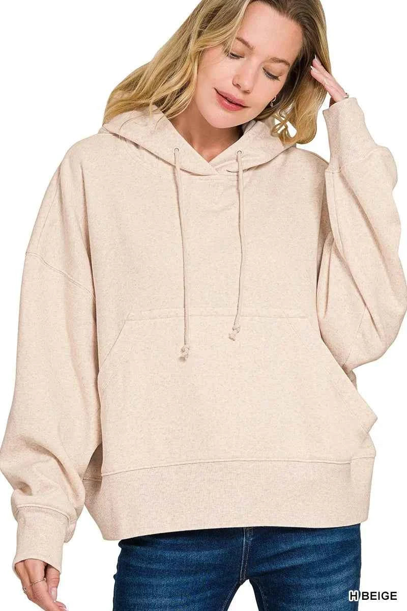 Zenana Oversized Fleece Kangaroo Pocket Hoodie H BEIGE 45cb17d292334b28835b0882a58192fd-Max-Origin