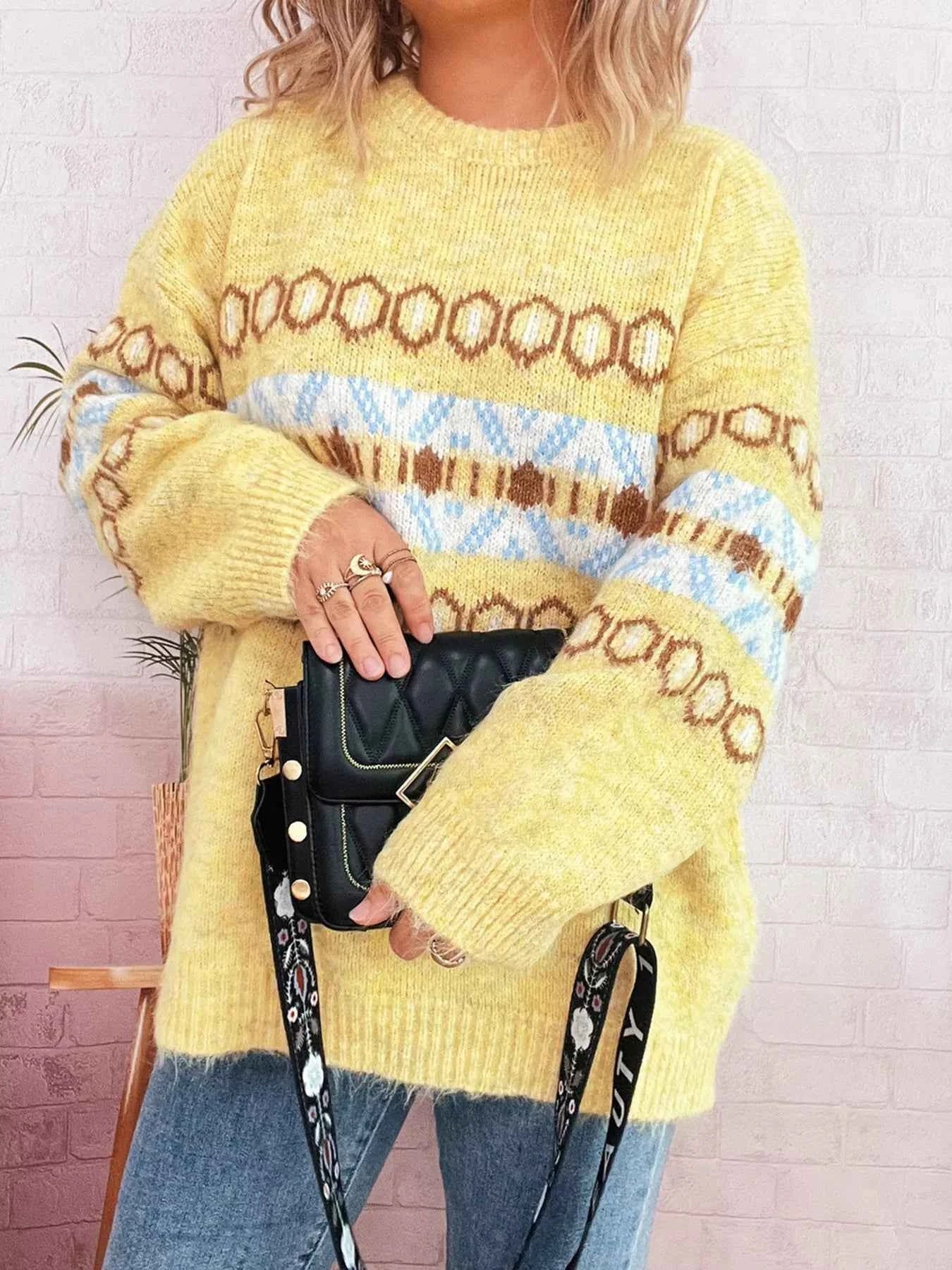 Contrast Round Neck Drop Shoulder Sweater 45d6a0ad97ab4ce68985fc950abe2a2d-Max-Origin