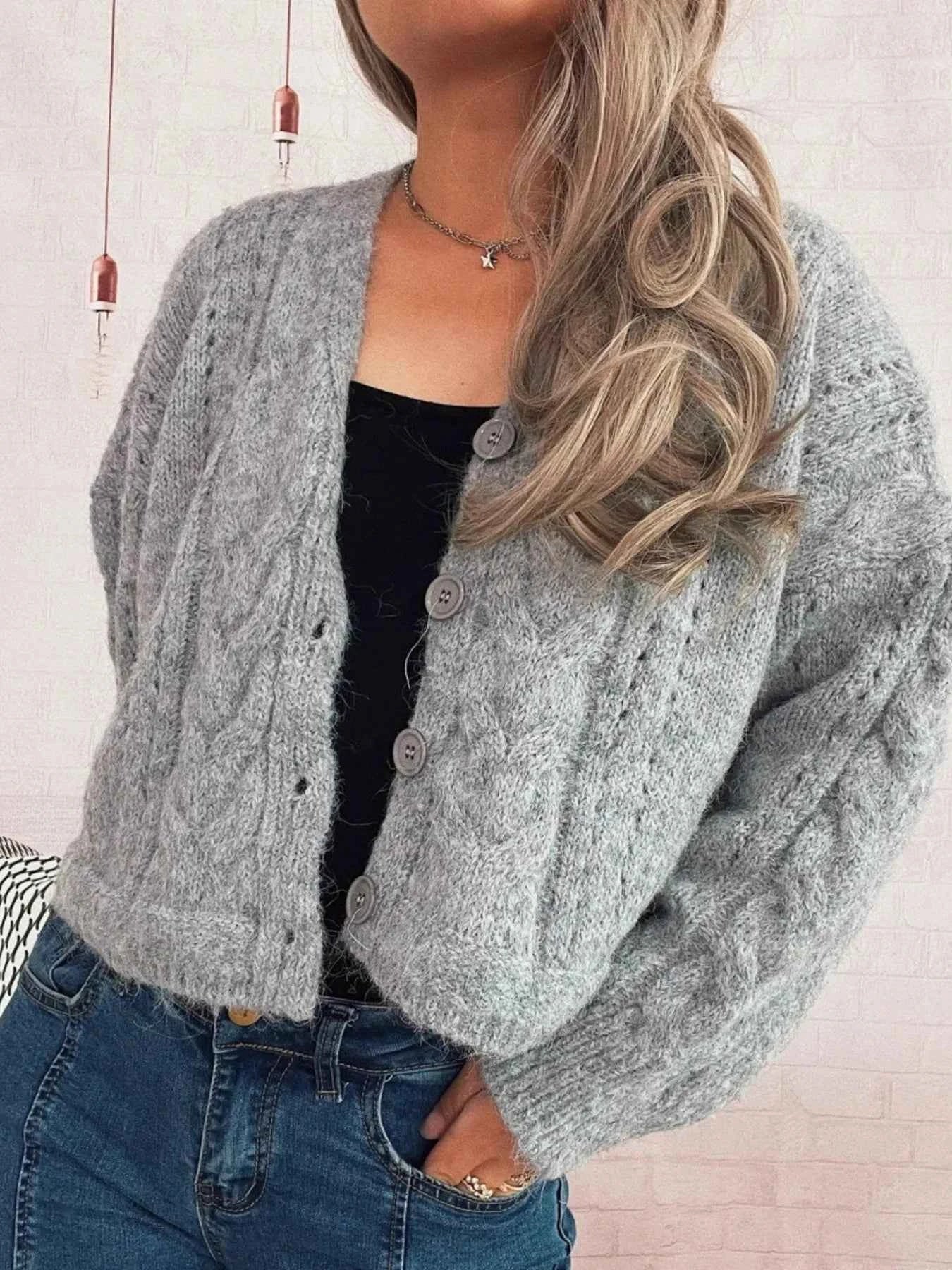 Cable Knit Button-Up Cardigan 45f4d89ec5474d568f21ee9e1a266689-Max-Origin