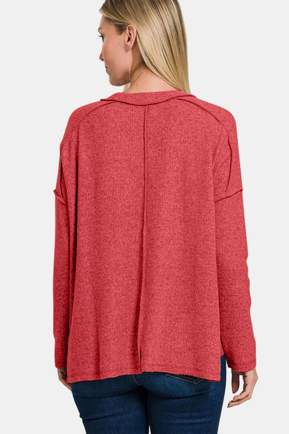Zenana Full Size Exposed Seam Brushed Round Neck Sweater 460a047e-7a65-46d1-a5c0-051d8f706ea3-Max