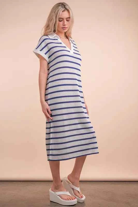 VERY J Oversized Collared Striped Knit Midi Dress 462813e4b648445f8ec409df230f9fbb-Max-Origin